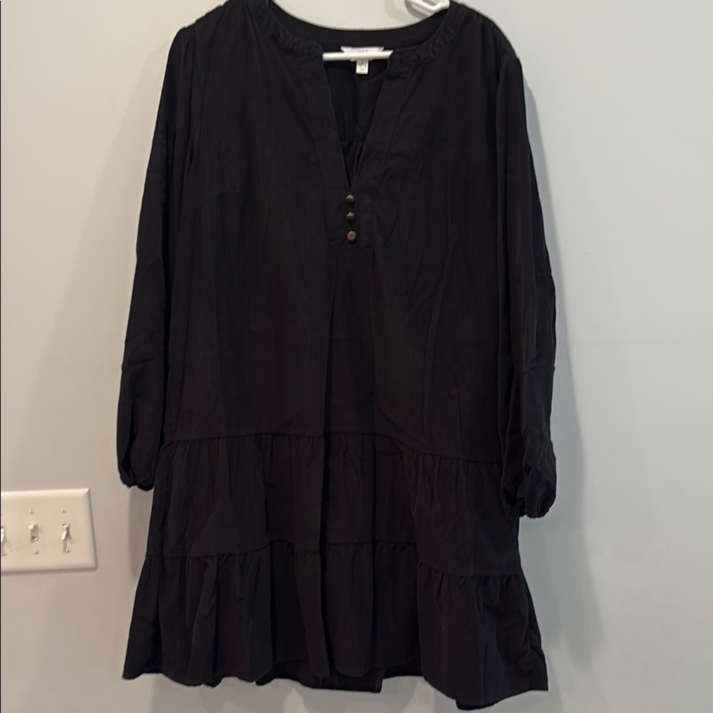 Time and Tru Black Tunic Dress with 3/4 Sleeves and Mandarin Collar